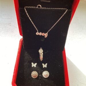 Elegant Silver Love Necklace and Earring Set
